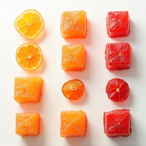 Różne kształty i formaty mroźno-suszonej owocowej kostki